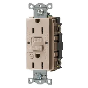 Image of GFRST15ALB Power Protection Products, GFCI Receptacle, Self Test, Commercial Grade, 15A 125V, 2-Pole 3-Wire Grounding, 5-15R, With Alarm, Almond