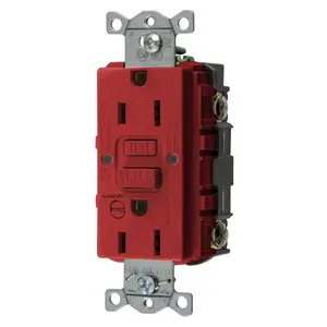 Image of GFRST15RB Power Protection Products, GFCI Receptacle, Self Test, Commercial Grade, 15A 125V, 2-Pole 3-Wire Grounding, 5-15R, With Alarm, Red