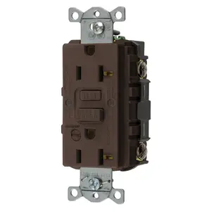 Image of GFRST20B Power Protection Products, GFCI Receptacle, Self Test, Commercial Grade, 20A 125V, 2-Pole 3-Wire Grounding, 5-20R, With Alarm, Brown