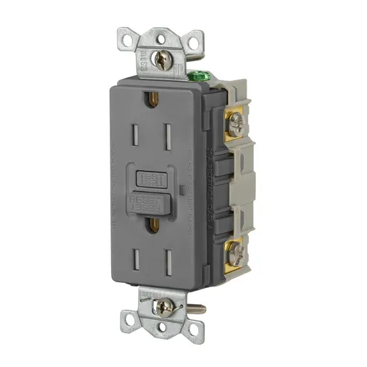 Image of GFRTR15GRY Power Protection Devices, Receptacle, Self Test, GFCI, TR, Commercial Grade, 15A 125V, 2-Pole 3-Wire Grounding, 5- 15R, Gray