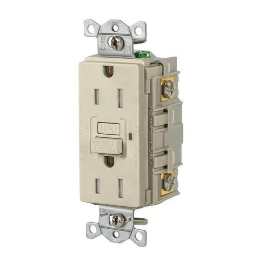 Image of GFRTR15I Power Protection Devices, Receptacle, Self Test, GFCI, TR, Commercial Grade, 15A 125V, 2-Pole 3-Wire Grounding, 5- 15R, Ivory