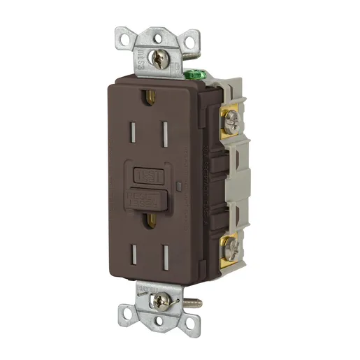 Image of GFRTR15 Power Protection Devices, Receptacle, Self Test, GFCI, TR, Commercial Grade, 15A 125V, 2-Pole 3-Wire Grounding, 5- 15R, Brown