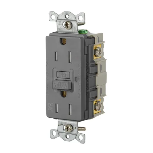 Image of GFRTW15GRY Power Protection Devices, Receptacle, Self Test, GFCI, TRWR, Commercial Grade, 15A 125V, 2-Pole 3-Wire Grounding, 5-15R, Gray