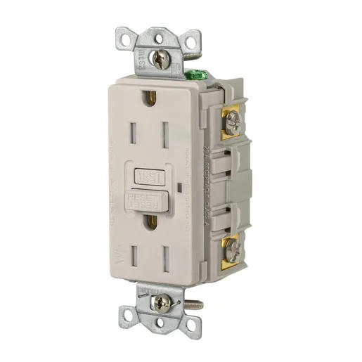 Image of GFRTW15LA Power Protection Devices, Receptacle, Self Test, GFCI, TRWR, Commercial Grade, 15A 125V, 2-Pole 3-Wire Grounding, 5-15R, Light Almond