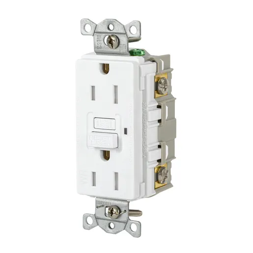 Image of GFRTW15W Power Protection Devices, Receptacle, Self Test, GFCI, TRWR, Commercial Grade, 15A 125V, 2-Pole 3-Wire Grounding, 5-15R, White Almond