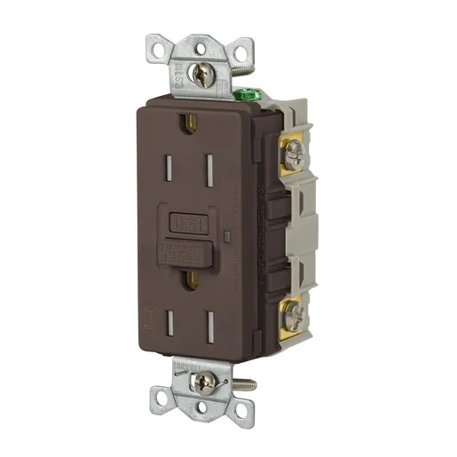 Image of GFRTW15 Power Protection Devices, Receptacle, Self Test, GFCI, TRWR, Commercial Grade, 15A 125V, 2-Pole 3-Wire Grounding, 5- 15R, Brown