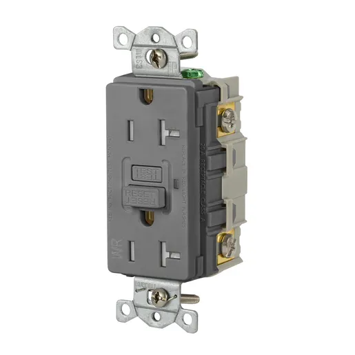 Image of GFRTW20GRY Power Protection Devices, Receptacle, Self Test, GFCI, TRWR, Commercial Grade, 20A 125V, 2-Pole 3-Wire Grounding, 5-20R, Gray