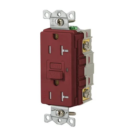 Image of GFRTW20R Power Protection Devices, Receptacle, Self Test, GFCI, TRWR, Commercial Grade, 20A 125V, 2-Pole 3-Wire Grounding, 5-20R, Red