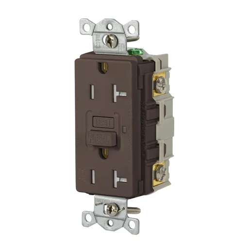 Image of GFRTW20 Power Protection Devices, Receptacle, Self Test, GFCI, TRWR, Commercial Grade, 20A 125V, 2-Pole 3-Wire Grounding, 5- 20R, Brown