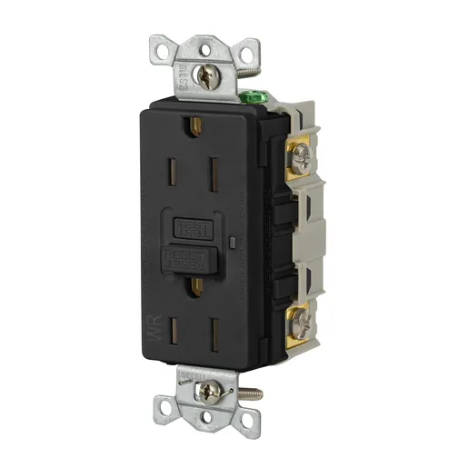 Image of GFRWR15BLK Power Protection Devices, Receptacle, Self Test, GFCI, WR, Commercial Grade, 15A 125V, 2-Pole 3-Wire Grounding, 5-15R, Black