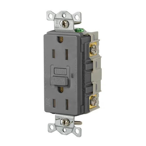 Image of GFRWR15GRY Power Protection Devices, Receptacle, Self Test, GFCI, WR, Commercial Grade, 15A 125V, 2-Pole 3-Wire Grounding, 5-15R, Gray