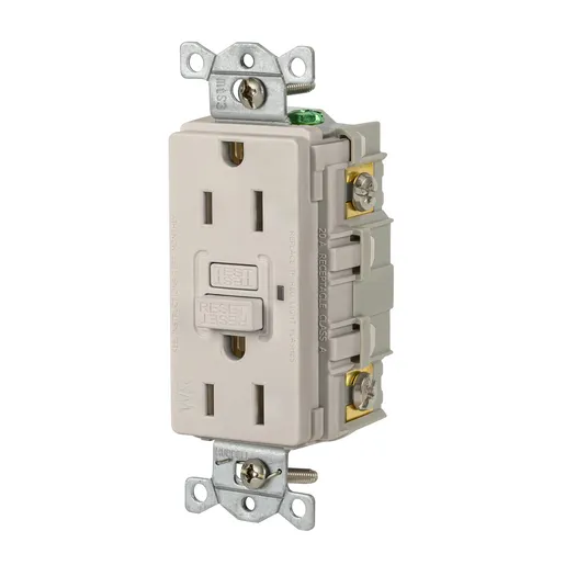 Image of GFRWR15LA Power Protection Devices, Receptacle, Self Test, GFCI, WR, Commercial Grade, 15A 125V, 2-Pole 3-Wire Grounding, 5-15R, Light Almond