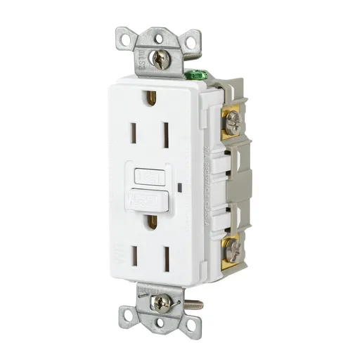 Image of GFRWR15W Power Protection Devices, Receptacle, Self Test, GFCI, WR, Commercial Grade, 15A 125V, 2-Pole 3-Wire Grounding, 5-15R, White