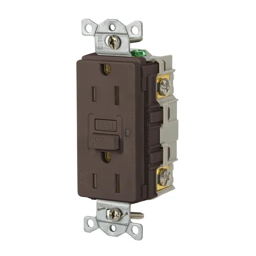 Image of GFRWR15 Power Protection Devices, Receptacle, Self Test, GFCI, WR, Commercial Grade, 15A 125V, 2-Pole 3-Wire Grounding, 5-15R, Brown