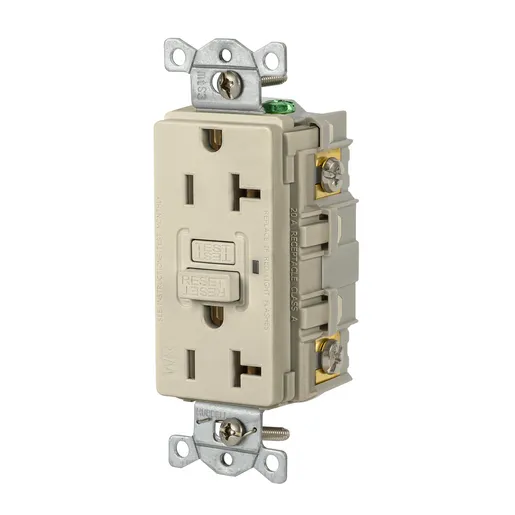 Image of GFRWR20I Power Protection Devices, Receptacle, Self Test, GFCI, WR, Commercial Grade, 20A 125V, 2-Pole 3-Wire Grounding, 5-20R, Ivory