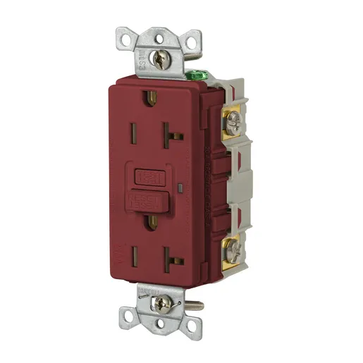 Image of GFRWR20R Power Protection Devices, Receptacle, Self Test, GFCI, WR, Commercial Grade, 20A 125V, 2-Pole 3-Wire Grounding, 5-20R, Red