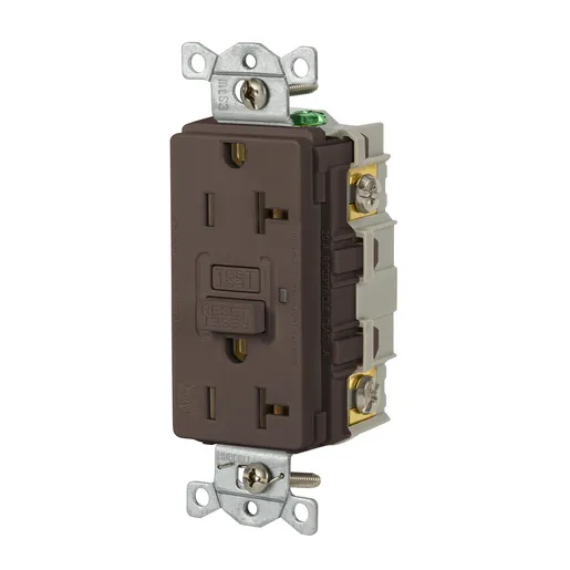 Image of GFRWR20 Power Protection Devices, Receptacle, Self Test, GFCI, WR, Commercial Grade, 20A 125V, 2-Pole 3-Wire Grounding, 5-20R, Brown