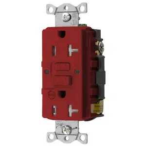 Image of GFTRST20RB Power Protection Products, GFCI Receptacle, Self Test, Commercial Grade, Tamper Resistant, 20A 125V, 2- Pole 3-Wire Grounding, 5-20R, With Alarm, Red