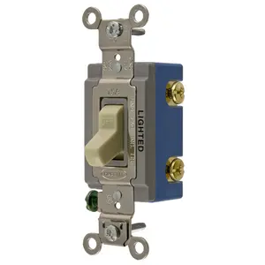 Image of HBL1201IL Industrial Grade, Illuminated Toggle Switches, General Purpose AC, Single Pole, 15A 120/277V AC, Back and Side Wired Toggle