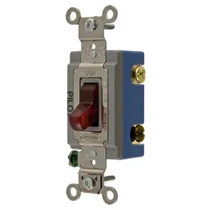 Image of HBL1203PL Industrial Grade, Pilot Light Toggle Switches, General Purpose AC, Three Way, 15A 120/277V AC, Back and Side Wired Toggle