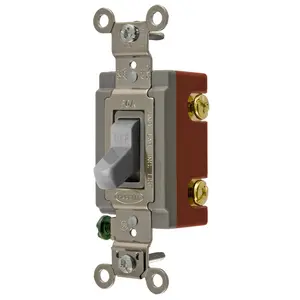 Image of HBL1221GY Extra Heavy Duty Industrial Grade, Toggle Switches, General Purpose AC, Single Pole, 20A 120/277V AC, Back and Side Wired Toggle