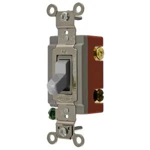 Image of HBL1223GY Extra Heavy Duty Industrial Grade, Toggle Switches, General Purpose AC, Three Way, 20A 120/277V AC, Back and Side Wired Toggle