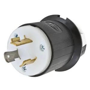 Image of HBL2331 Locking Devices, Twist-Lock®, Industrial, Male Plug, 20A 277V AC, 2-Pole 3-Wire Grounding, L7-20P, Screw Terminal, Black and White