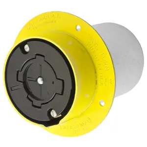 Image of HBL26421 Locking Devices, Hubbellock, Industrial, Flanged Receptacle, 60A 600V AC, 3-Pole 4-Wire Grounding, Non NEMA, Screw Terminal, Yellow