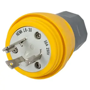 Image of BRY28W48 Locking Devices, Elastomeric, Male Plug, 30A 250V, 2-Pole 3-Wire Grounding, L6-30P, Screw Terminal, Yellow, Water/Dust-Tight Housing