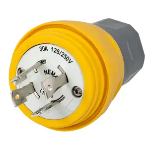 Image of BRY28W74 Locking Devices, Elastomeric, Male Plug, 30A 125/250V, 3-Pole 4-Wire Grounding, L14-30P, Screw Terminal, Yellow, Water/Dust-Tight Housing