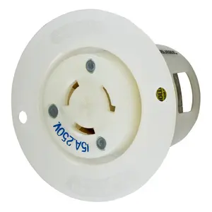 Image of HBL4585C Locking Devices, Twist-Lock®, Industrial, Flanged Receptacle, 15A 250V, 2-Pole 3-Wire Grounding, L6-15R, Screw Terminal, White