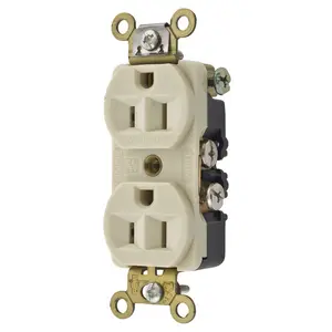 Image of HBL5242I Replaced by HBL5262STI, Straight Blade Devices, Receptacles, Duplex, Commercial/Industrial Grade, 2-Pole 3-Wire Grounding, 15A 125V, 5-15R, Ivory, Single Pack