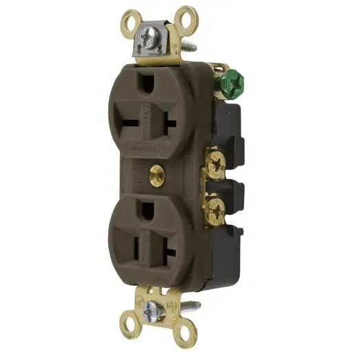 Image of HBL5492 Straight Blade Devices, Receptacles, Combo Duplex, Industrial Grade, 2-Pole 3-Wire Grounding, 20A 250V, 6- 20R, Brown, Single Pack