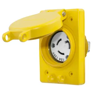 Image of BRY65W47 Watertight Series, Locking Receptacle, 15A 125VAC, 2-Pole 3-Wire Grounding, NEMA L5-15R, Yellow