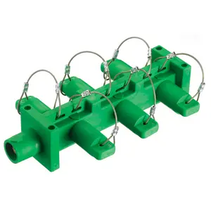 Image of HBL7DBGN Heavy Duty Products, Single Pole Devices, Industrial Grade, Male to 6) Females, Distribution Block, 400A 600V AC/DC, Single Conductor, Pre-Wired