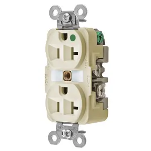 Image of HBL8300I Straight Blade Devices, Receptacles, Duplex, Hospital Grade, 2-Pole 3-Wire Grounding, 20A 125V, 5-20R, Ivory, Single Pack