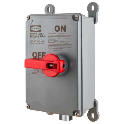 Image of HBLDS3MQR Industrial Grade, MotorQuick Disconnect Switches, Unfused Switch, Three Pole, 30A 600V AC, With 1) Pre-Wired LINKOSITY Female Receptacle