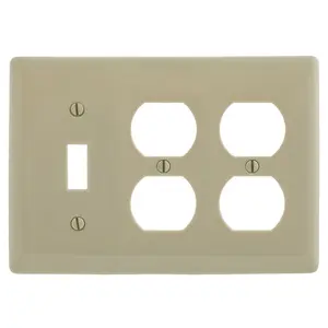 Image of NP182I Wallplates and Box Covers, Wallplate, Nylon, 3-Gang, 1) Toggle 2) Duplex, Ivory