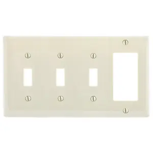 Image of NP326LA Wallplates and Box Covers, Wallplate, Nylon, 4-Gang, 3) Toggle 1) Decorator, Light Almond