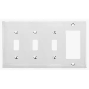 Image of NP326W Wallplates and Box Covers, Wallplate, Nylon, 4-Gang, 3) Toggle 1) Decorator, White