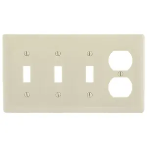 Image of NP38LA Wallplates and Box Covers, Wallplate, Nylon, 4-Gang, 3) Toggle 1) Duplex, Light Almond