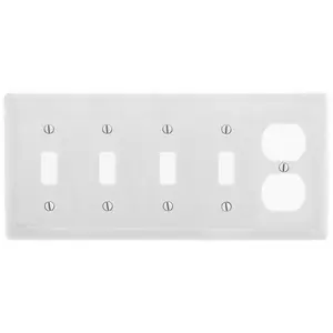 Image of NP48W Wallplates and Box Covers, Wallplate, Nylon, 5-Gang, 4) Toggle 1) Duplex, Gray