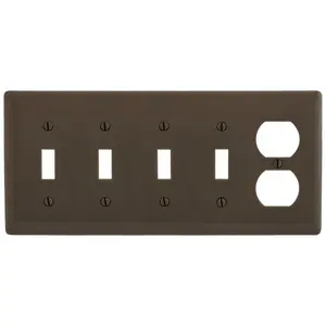 Image of NP48 Wallplates, Nylon, 5-Gang, 4) Toggle, 1) Duplex, Brown