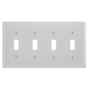 Image of NPJ4OW Wallplates, Nylon, Mid-Sized, 4-Gang, 4) Toggle, Office White