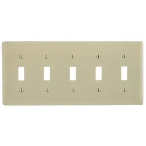 Image of NP5I Wallplates and Box Covers, Wallplate, Nylon, 5-Gang, 5) Toggle, Ivory