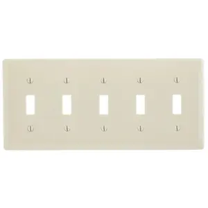 Image of NP5LA Wallplates and Box Covers, Wallplate, Nylon, 5-Gang, 5) Toggle, Light Almond