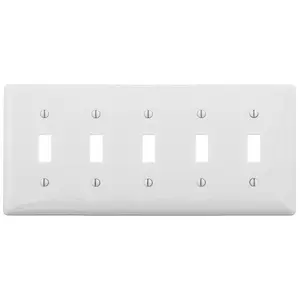 Image of NP5W Wallplates and Box Covers, Wallplate, Nylon, 5-Gang, 5) Toggle, White