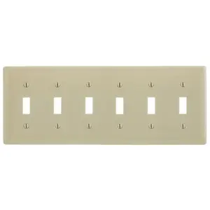 Image of NP6I Wallplates and Box Covers, Wallplate, Nylon, 6-Gang, 6) Toggle, Ivory