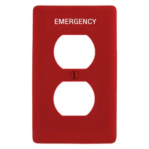 Image of NPJ8RMEV Wallplates and Box Covers, Wallplate, Nylon, Mid-Sized, 1-Gang, 1) Duplex, Marked "Emergency", Red