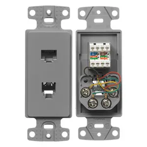 Image of NS784GY Plate Frame with Cat 5e Jack and 6- Position 4-Conductor Jack, Screw Terminal, Gray